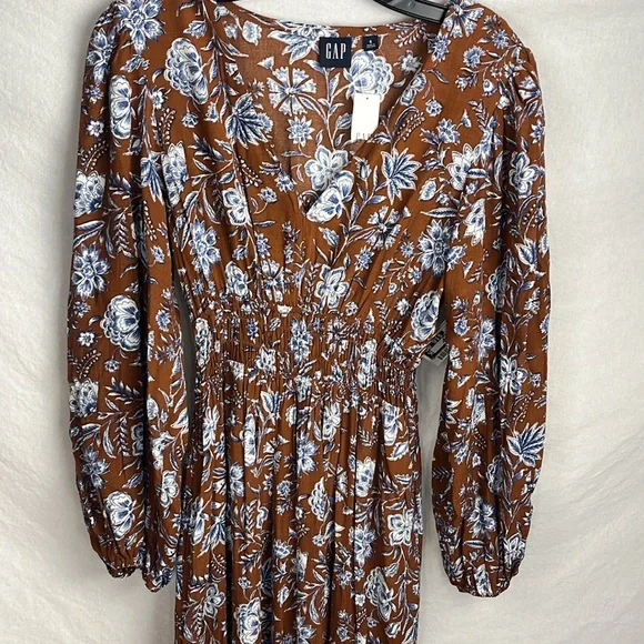 GAP Brown and White Long Sleeve V-Neck Sundress small - Picture 3 of 8